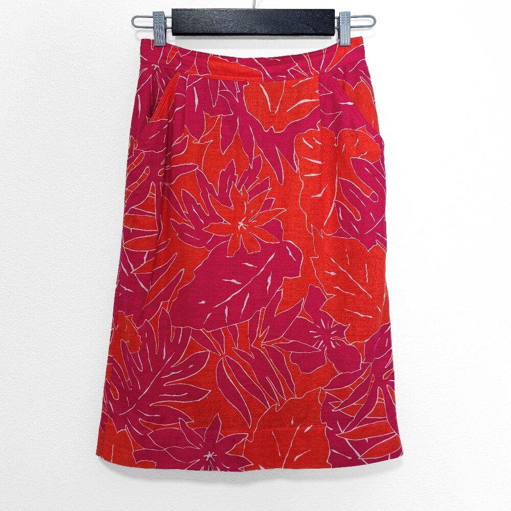 Vintage 80s Liz Claiborne Tropical Pencil Skirt Size 10 Linen Cotton Blend